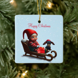 Dachshund Kerst Elf Keramisch Ornament