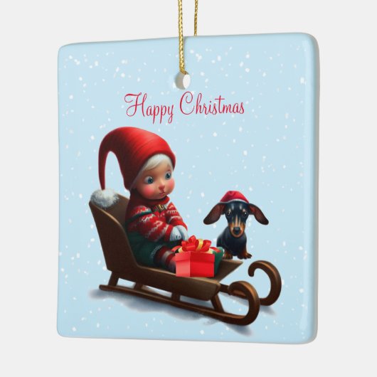 Dachshund Kerst Elf Keramisch Ornament (Links)