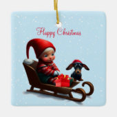 Dachshund Kerst Elf Keramisch Ornament (Voorkant)