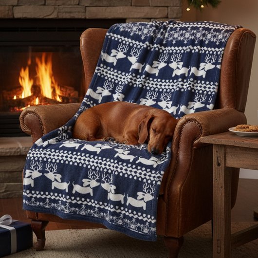 Dachshund kerst Fair Isle Dog Blanket Fleece Deken