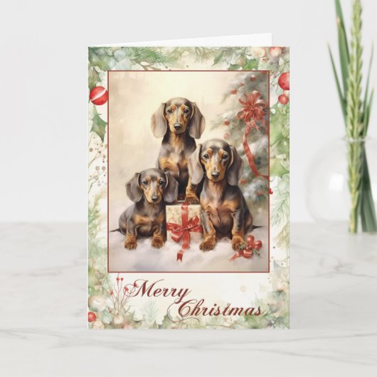  Dachshund Kerst Feestdagen Kaart (Voorkant)