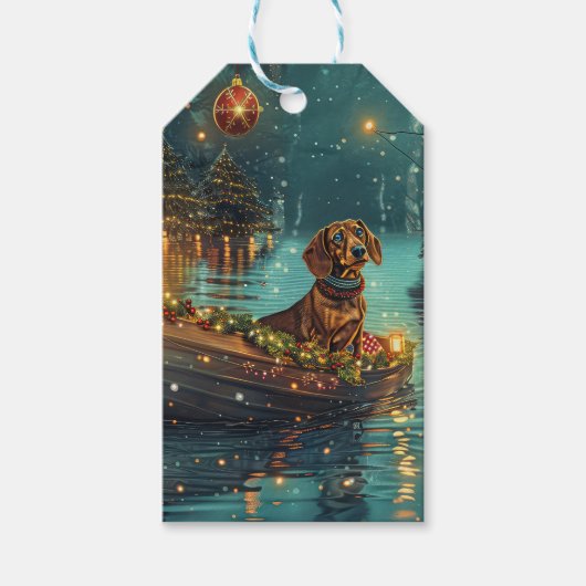 Dachshund Kerst Feestelijke Reis Cadeaulabel (Voorkant)
