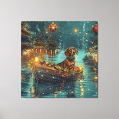 Dachshund Kerst Feestelijke Reis Canvas Afdruk (Voorkant)