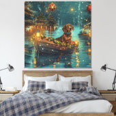 Dachshund Kerst Feestelijke Reis Canvas Afdruk (Insitu (Slaapkamer))