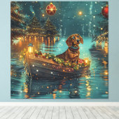Dachshund Kerst Feestelijke Reis Canvas Afdruk (Insitu (Houten vloer))