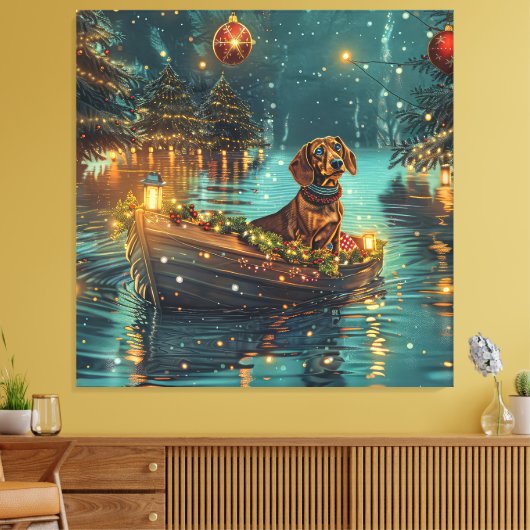 Dachshund Kerst Feestelijke Reis Canvas Afdruk (Insitu (Woonkamer))
