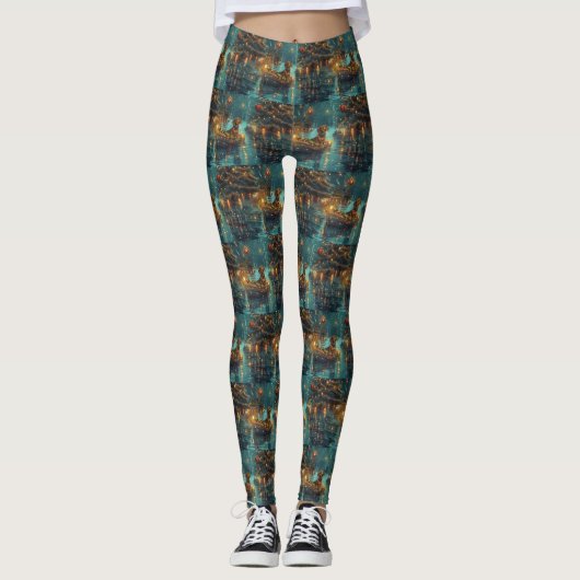 Dachshund Kerst Feestelijke Reis Leggings (Voorkant)
