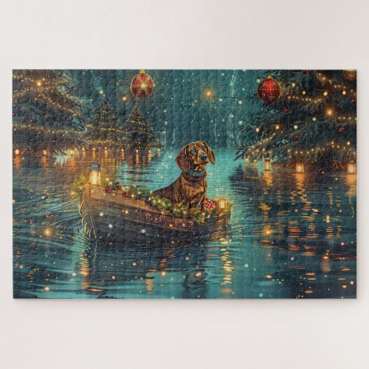 Dachshund Kerst Feestelijke Reis Legpuzzel (Horizontaal)