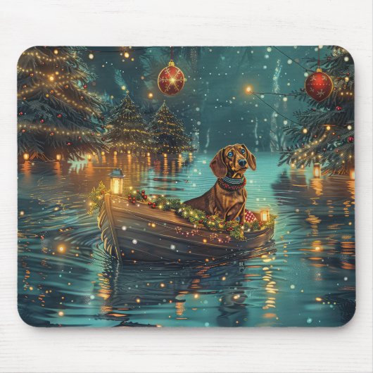 Dachshund Kerst Feestelijke Reis Muismat (Voorkant)
