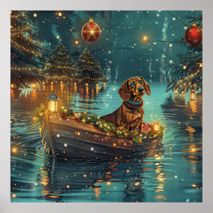 Dachshund Kerst Feestelijke Reis Poster