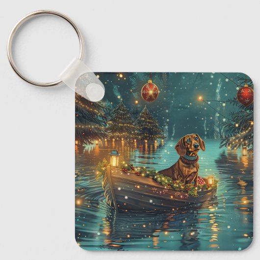 Dachshund Kerst Feestelijke Reis Sleutelhanger (Voorkant)