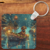 Dachshund Kerst Feestelijke Reis Sleutelhanger (Achterkant)