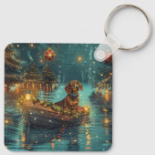 Dachshund Kerst Feestelijke Reis Sleutelhanger (Achterkant)