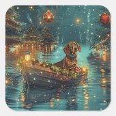 Dachshund Kerst Feestelijke Reis Vierkante Sticker (Voorkant)