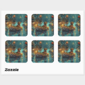 Dachshund Kerst Feestelijke Reis Vierkante Sticker (Vel)