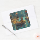 Dachshund Kerst Feestelijke Reis Vierkante Sticker (Envelop)