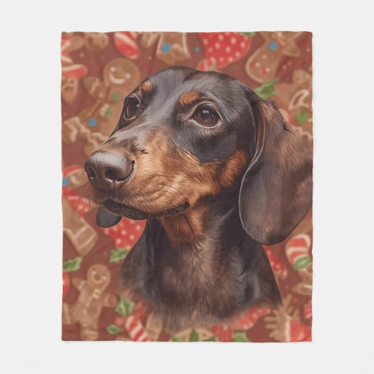 Dachshund kerst fleece deken (Voorkant)