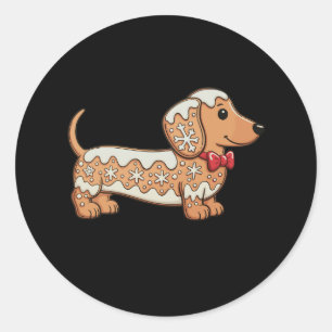 Dachshund Kerst Gingerbread Koekje Weiner Hond Ronde Sticker