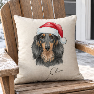 Dachshund Kerst Illustratie Huisdier Naam Kussen