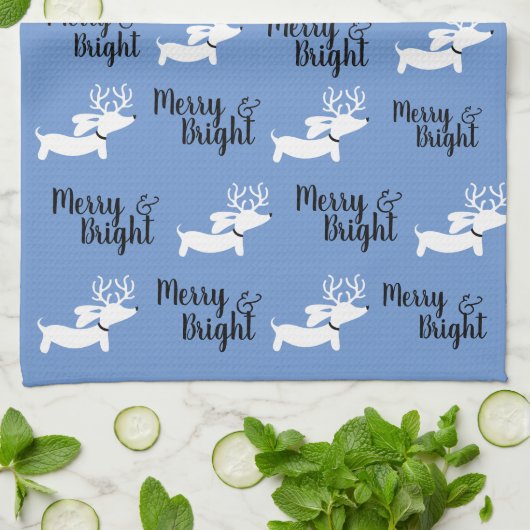 Dachshund kerst Merry Dish Kitchen Towel Theedoek (Gevouwen)