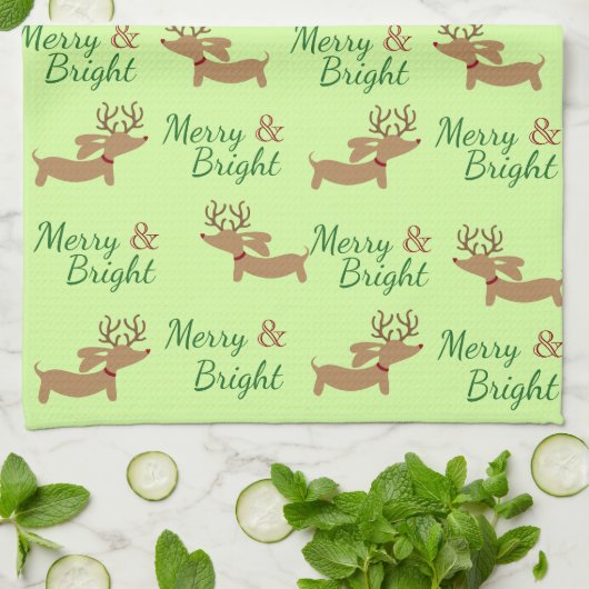 Dachshund kerst Merry Dish Kitchen Towel Theedoek (Gevouwen)