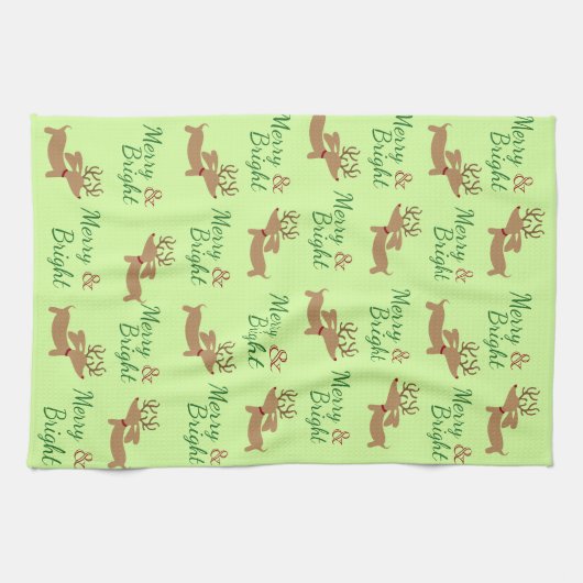 Dachshund kerst Merry Dish Kitchen Towel Theedoek (Horizontaal)