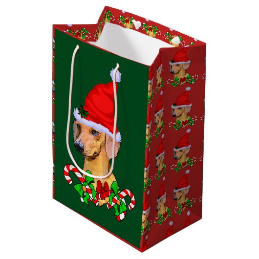 Dachshund kerst Merry Medium Cadeauzakje (Voorkant Gekanteld)
