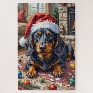 Dachshund Kerst Ornament Vernietiger Hoed Legpuzzel
