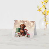 Dachshund Kerst Puppy Wenskaart Kaart (Gele Bloem)