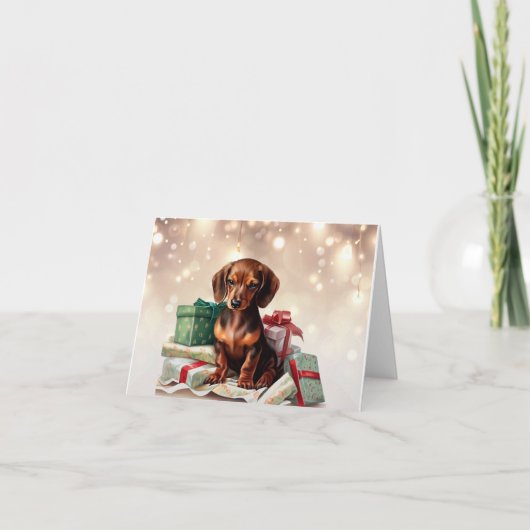 Dachshund Kerst Puppy Wenskaart Kaart (Voorkant)