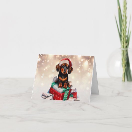 Dachshund Kerst Puppy Wenskaart Kaart (Voorkant)
