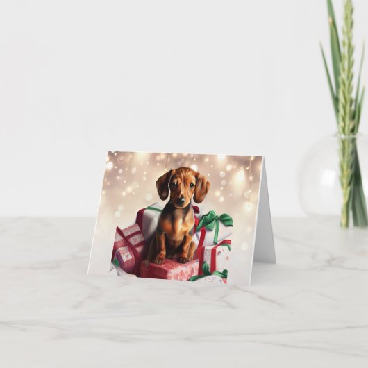 Dachshund Kerst Puppy Wenskaart Kaart (Voorkant)