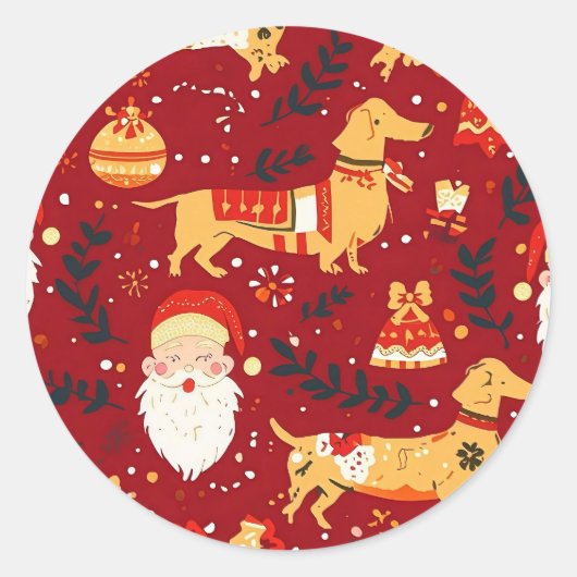 Dachshund kerst ronde sticker (Voorkant)