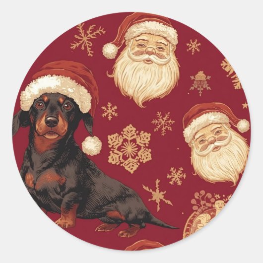 Dachshund kerst ronde sticker (Voorkant)
