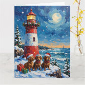 Dachshund Kerst Vuurtoren Vakantie Kaart (Gele Bloem)