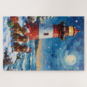 Dachshund Kerst Vuurtoren Vakantie Legpuzzel (Horizontaal)