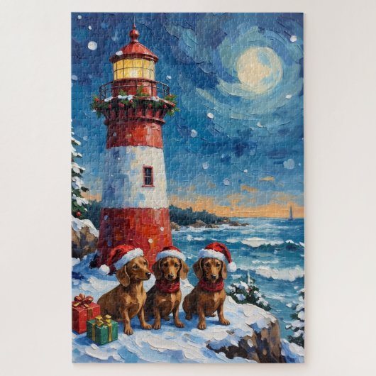 Dachshund Kerst Vuurtoren Vakantie Legpuzzel (Verticaal)