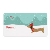 Dachshund Kerst Warm Wishes Cadeau Labels (Voorkant)