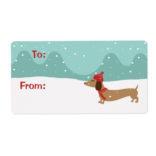 Dachshund Kerst Warm Wishes Cadeau Labels (Voorkant)