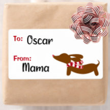 Dachshund Kerst Warm Wishes Cadeau Labels