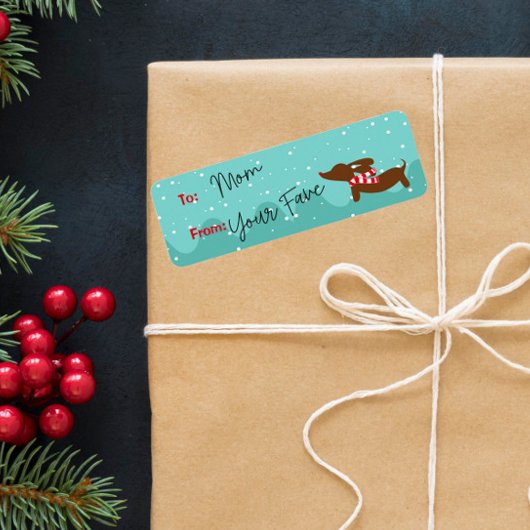 Dachshund Kerst Warm Wishes Kleine Cadeau Labels