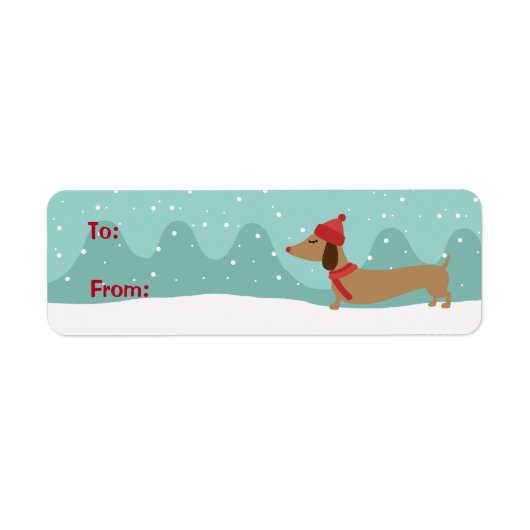 Dachshund Kerst Warm Wishes Kleine Cadeau Labels (Voorkant)