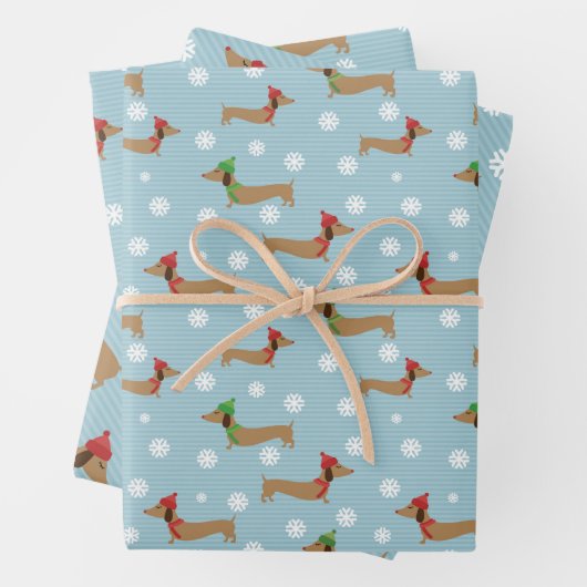 Dachshund Kerst Wrapping Papier Schattigee Sneeuwv Inpakpapier Vel (In situ)