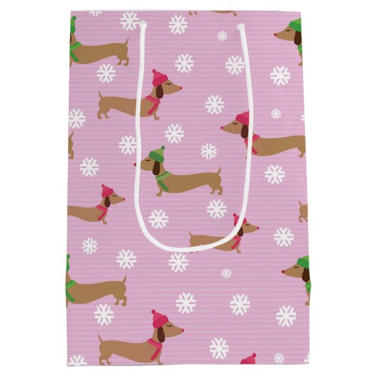 Dachshund Kerst Wrapping Papier Schattigee Sneeuwv Medium Cadeauzakje (Achterkant)