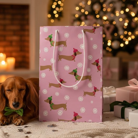 Dachshund Kerst Wrapping Papier Schattigee Sneeuwv Medium Cadeauzakje