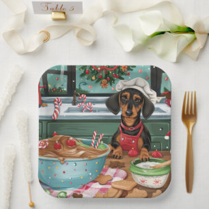 Dachshund Kerstbakken: Feestelijke Kerst Papieren Bordje