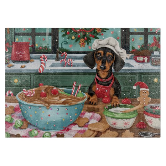 Dachshund Kerstbakken: Feestelijke Kerst Snijplank (Voorkant)