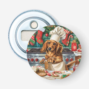 Dachshund Kerstbakken: Feestelijke Kerstmis Button Flesopener
