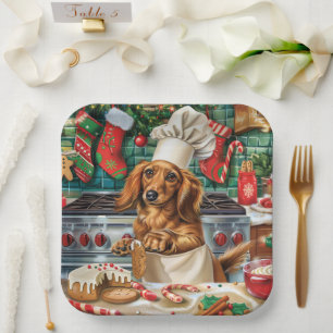 Dachshund Kerstbakken: Feestelijke Kerstmis Papieren Bordje