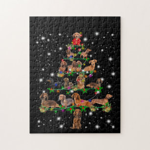 Dachshund kerstboom, bedekt door vlieglicht legpuzzel